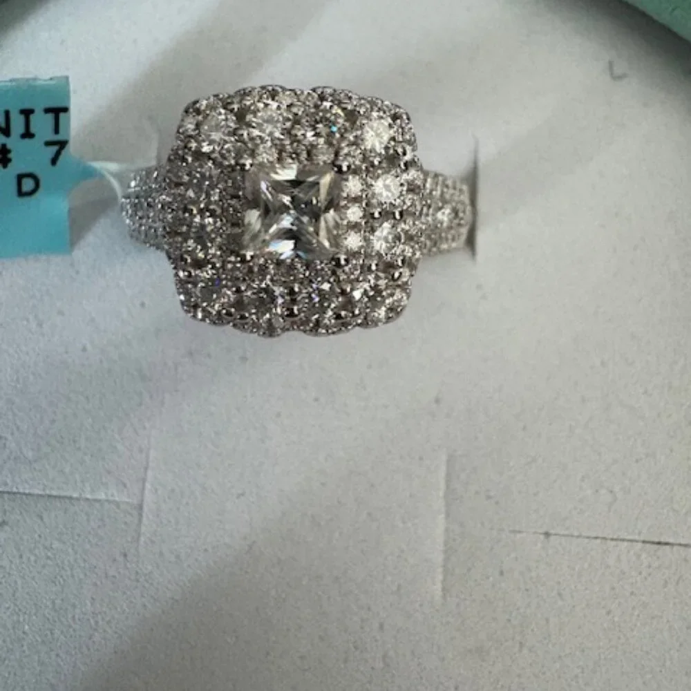 Elegant Square Halo Silver-Tone Ring with Clear Stones
